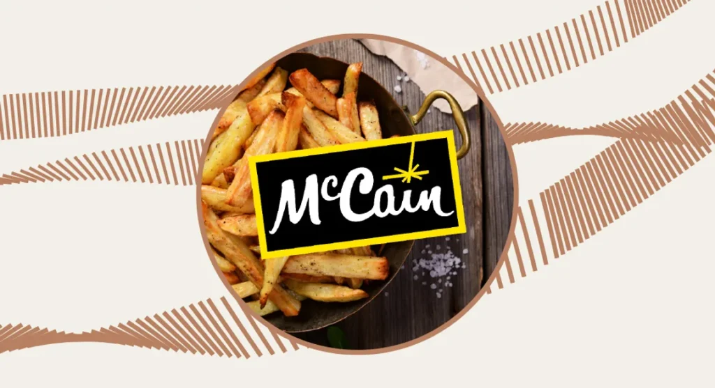 McCain logo on top of bowl of fries