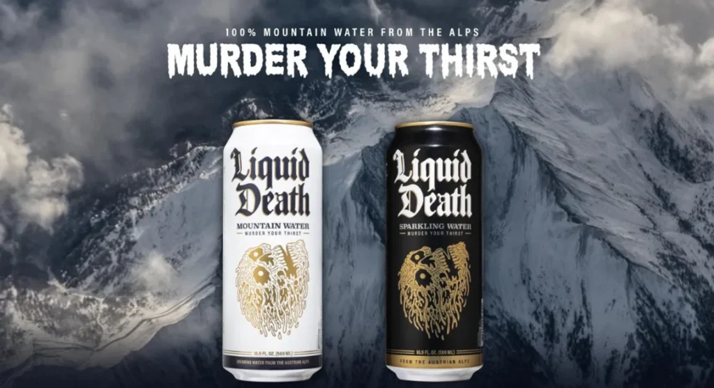Two cans of Liquid Death water