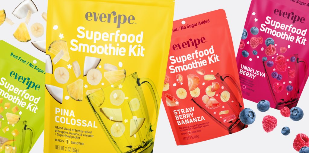 Everipe smoothy packages on a white background